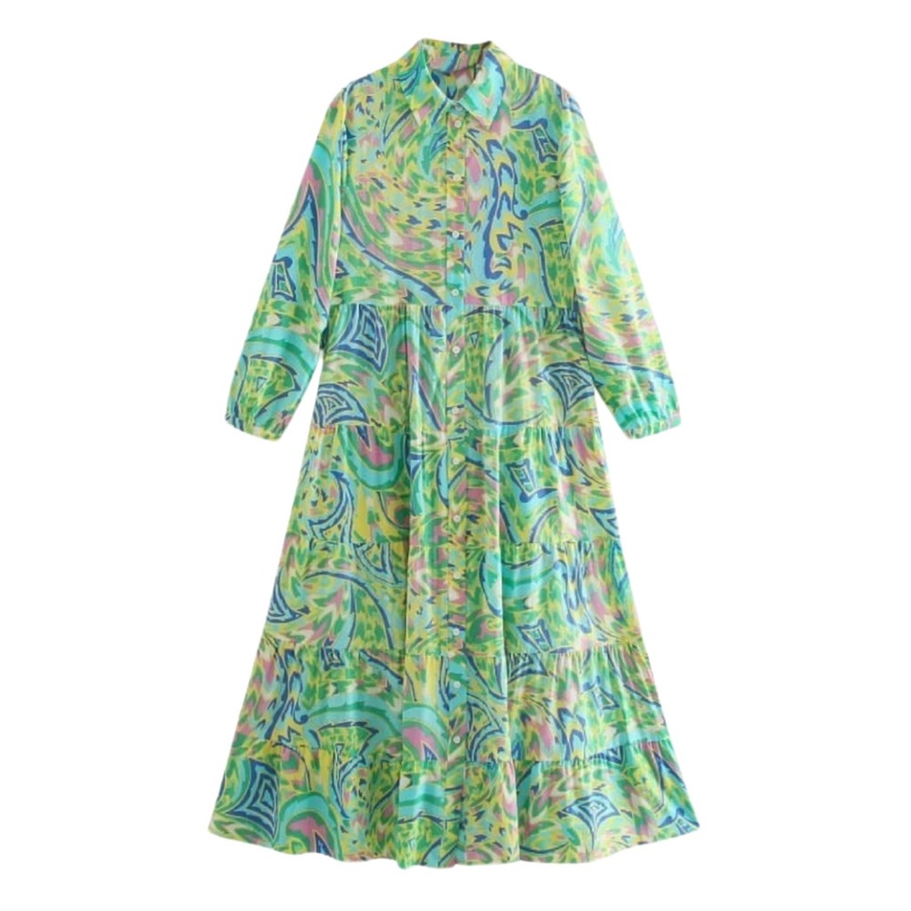 Zara Green Multicolor Printed Maxi Dress